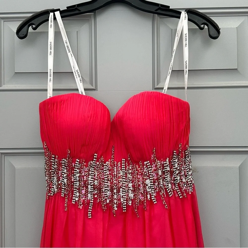 Sherri Hill 3909 Barbie Pink Strapless Long Formal Dress Prom Pageant Sz 2 - Picture 6 of 13